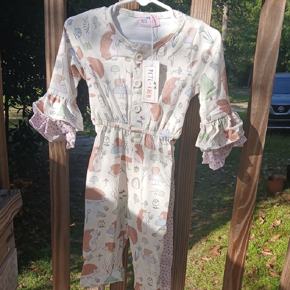 Happy Hedgehogs White and Brown Jumpsuit, 6 -12 Months